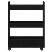 Produktbild för Smal förvaringsvagn Svart Ek 60 x 22 x 80 cm Konstruerat trä