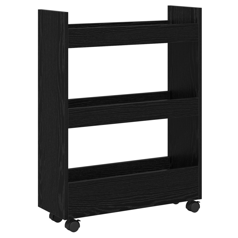 Produktbild för Smal förvaringsvagn Svart Ek 60 x 22 x 80 cm Konstruerat trä