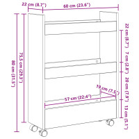 Produktbild för Smal förvaringsvagn Svart Ek 60 x 22 x 80 cm Konstruerat trä