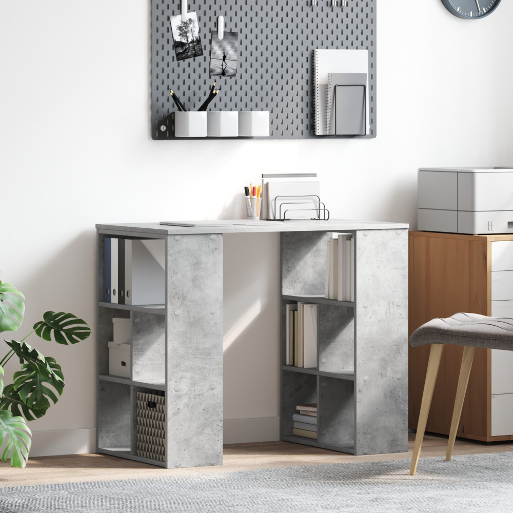 Produktbild för Skrivbord med hylla Betonggrå 90 x 50 x 75 cm Konstruerat trä