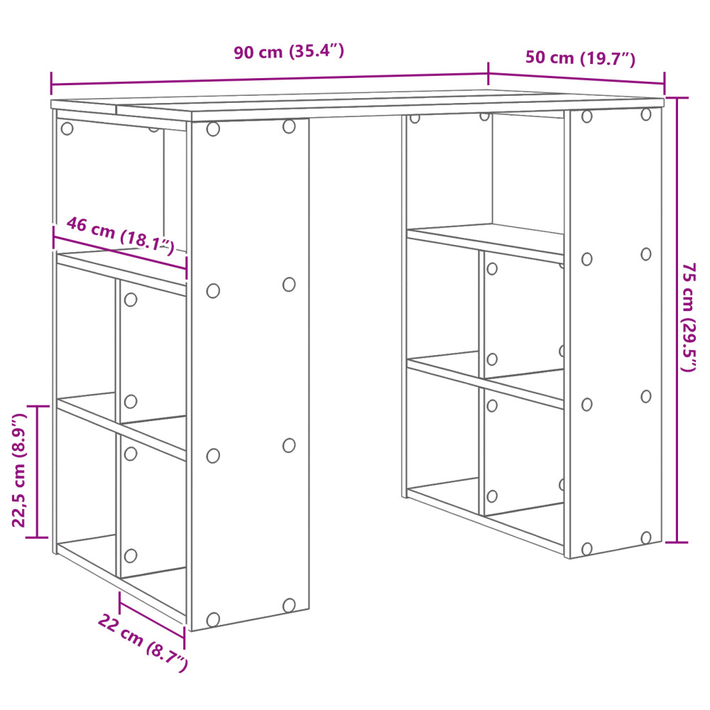 Produktbild för Skrivbord med hylla Betonggrå 90 x 50 x 75 cm Konstruerat trä