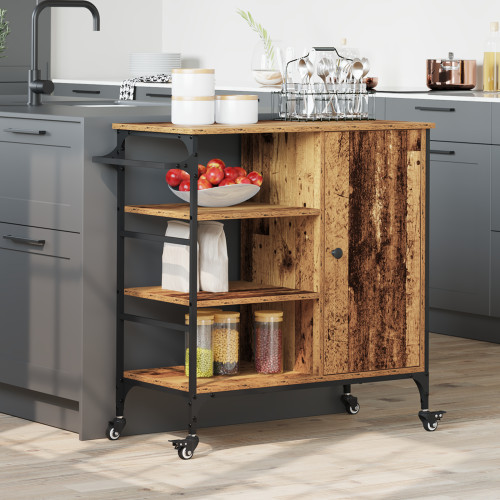 vidaXL Köksvagn Gammalt trä 87.5 x 39 x 84.5 cm Konstruerat trä