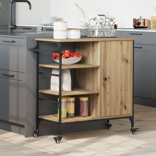 vidaXL Köksvagn Artisan Ek 87.5 x 39 x 84.5 cm Konstruerat trä
