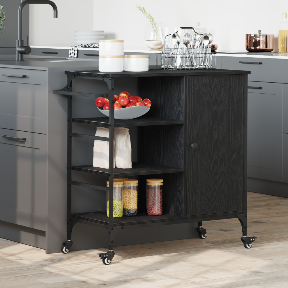 Produktbild för Köksvagn Svart Ek 87.5 x 39 x 84.5 cm Konstruerat trä