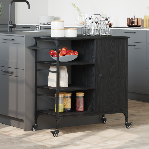 vidaXL Köksvagn Svart Ek 87.5 x 39 x 84.5 cm Konstruerat trä