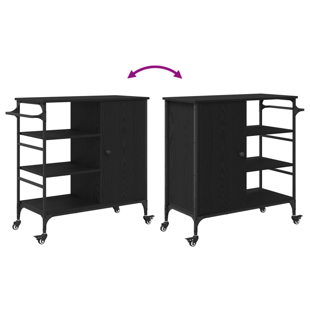 Produktbild för Köksvagn Svart Ek 87.5 x 39 x 84.5 cm Konstruerat trä