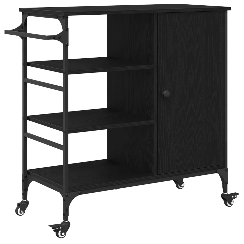 Produktbild för Köksvagn Svart Ek 87.5 x 39 x 84.5 cm Konstruerat trä