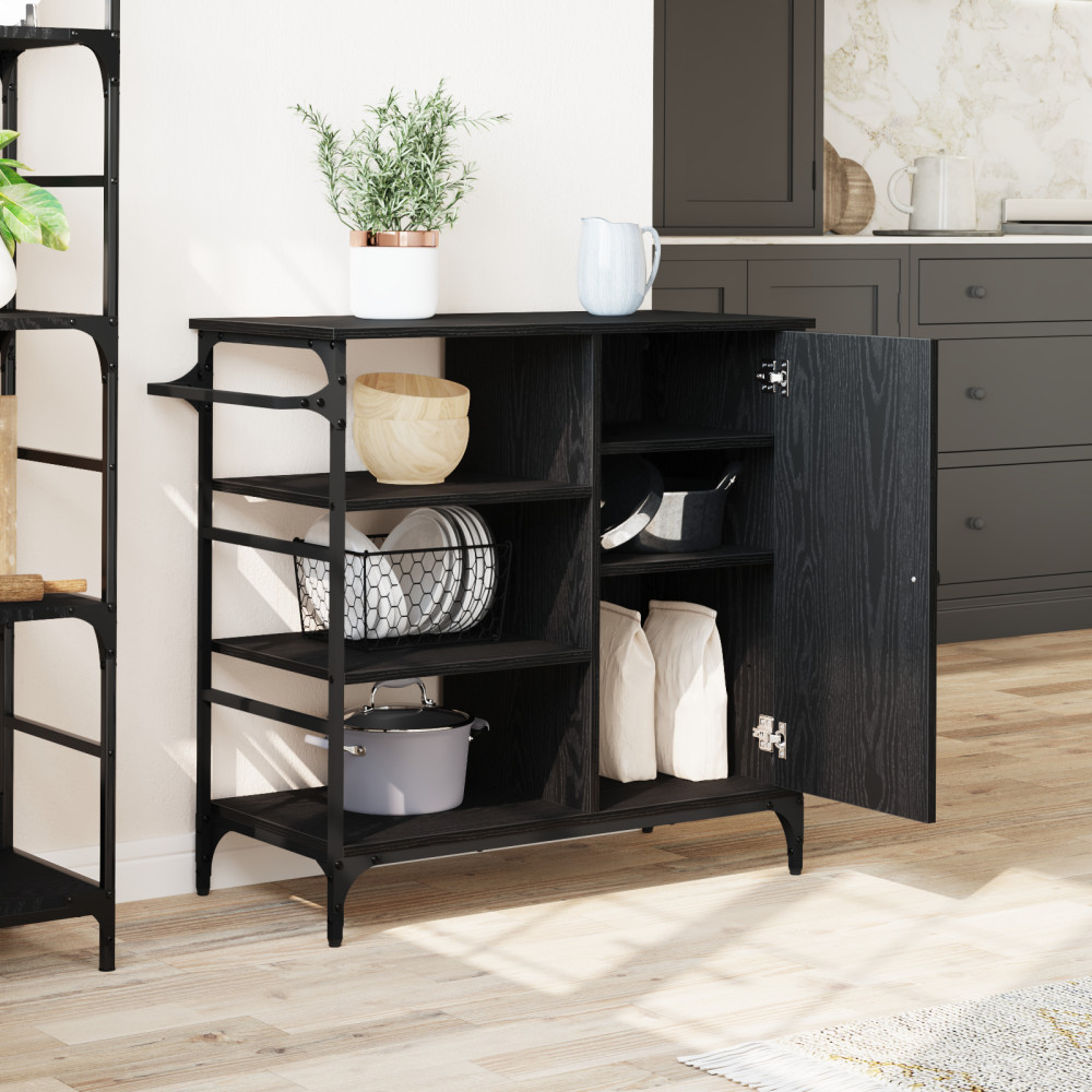 Produktbild för Köksvagn Svart Ek 87.5 x 39 x 84.5 cm Konstruerat trä