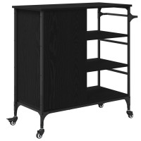 Produktbild för Köksvagn Svart Ek 87.5 x 39 x 84.5 cm Konstruerat trä