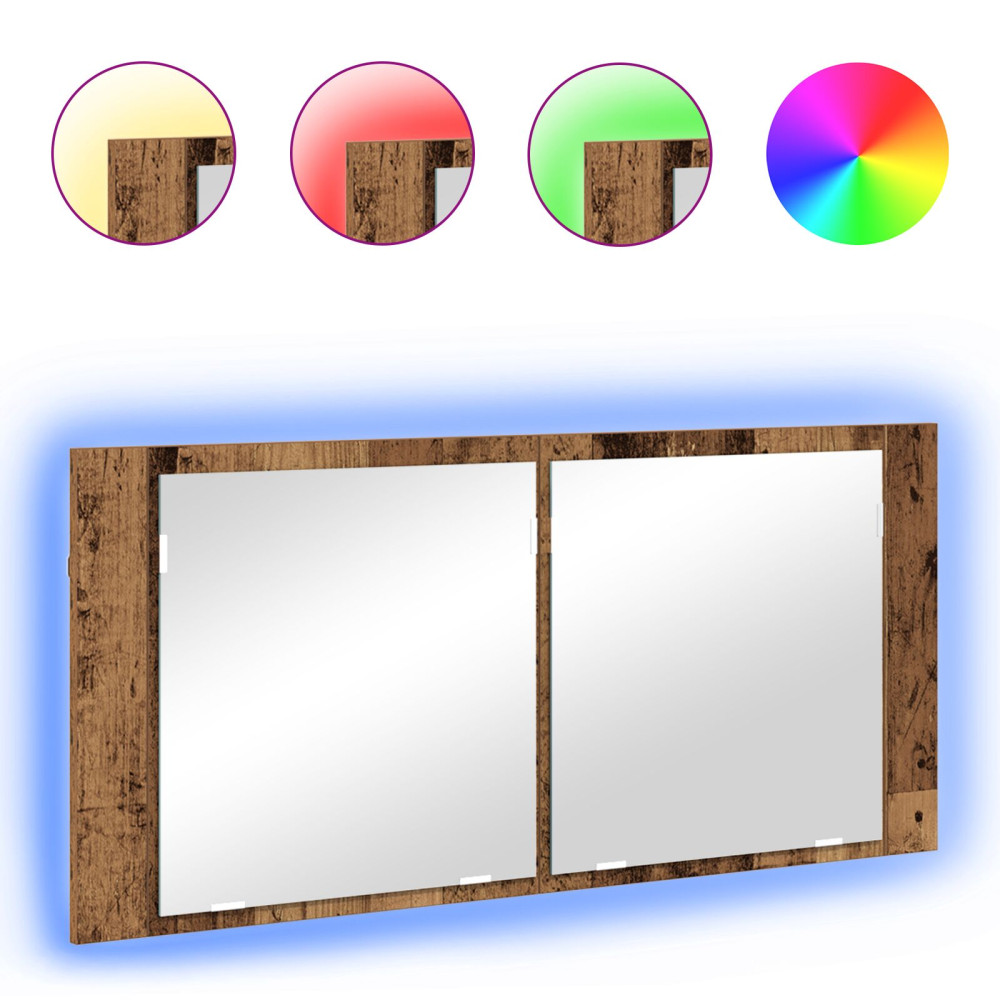 Produktbild för LED Spegel Skåp Gammalt trä 100 x 12 x 45 cm Konstruerat trä