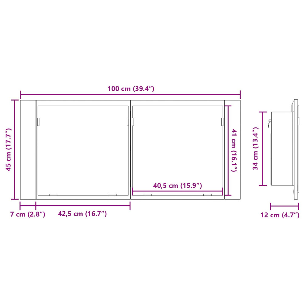 Produktbild för LED Spegel Skåp Svart Ek 100 x 12 x 45 cm Konstruerat trä