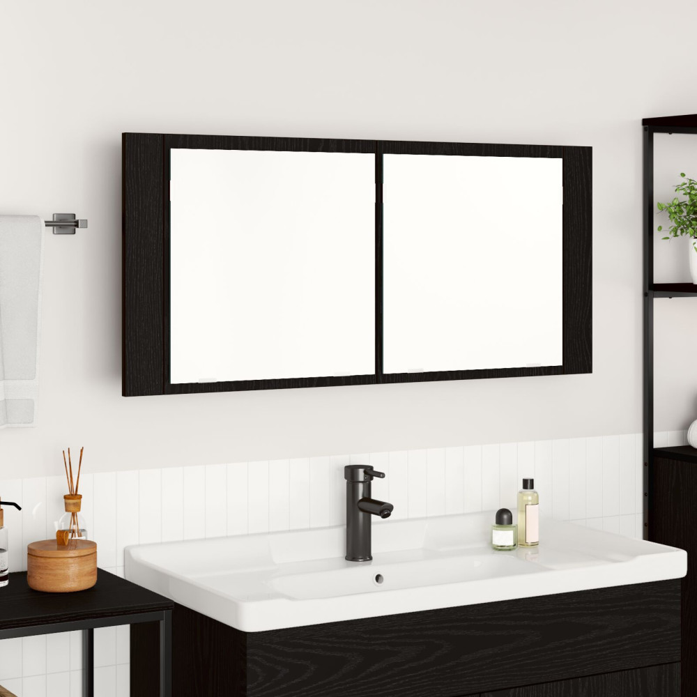 Produktbild för LED Spegel Skåp Svart Ek 100 x 12 x 45 cm Konstruerat trä
