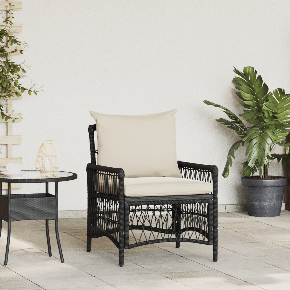 Produktbild för Trädgård Stol med kudde Svart 73 x 61 x 77 cm konstrotting