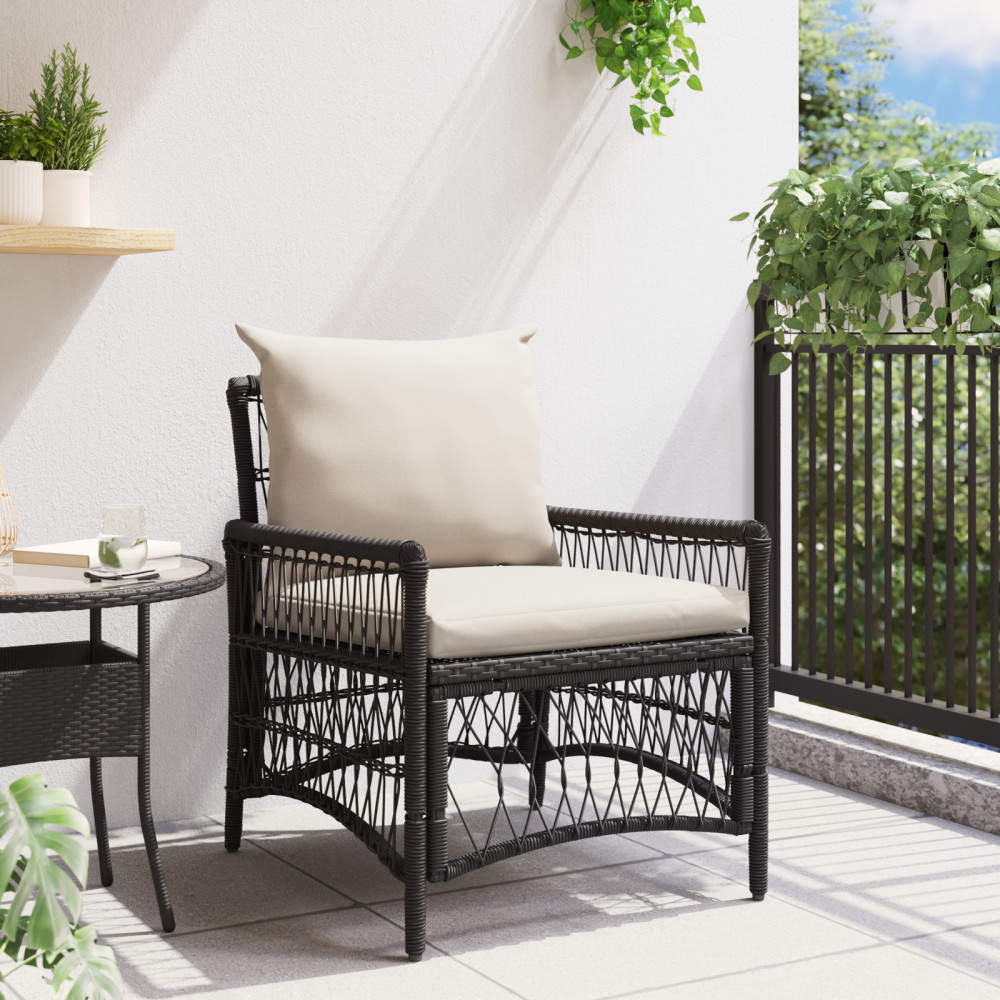 Produktbild för Trädgård Stol med kudde Svart 73 x 61 x 77 cm konstrotting