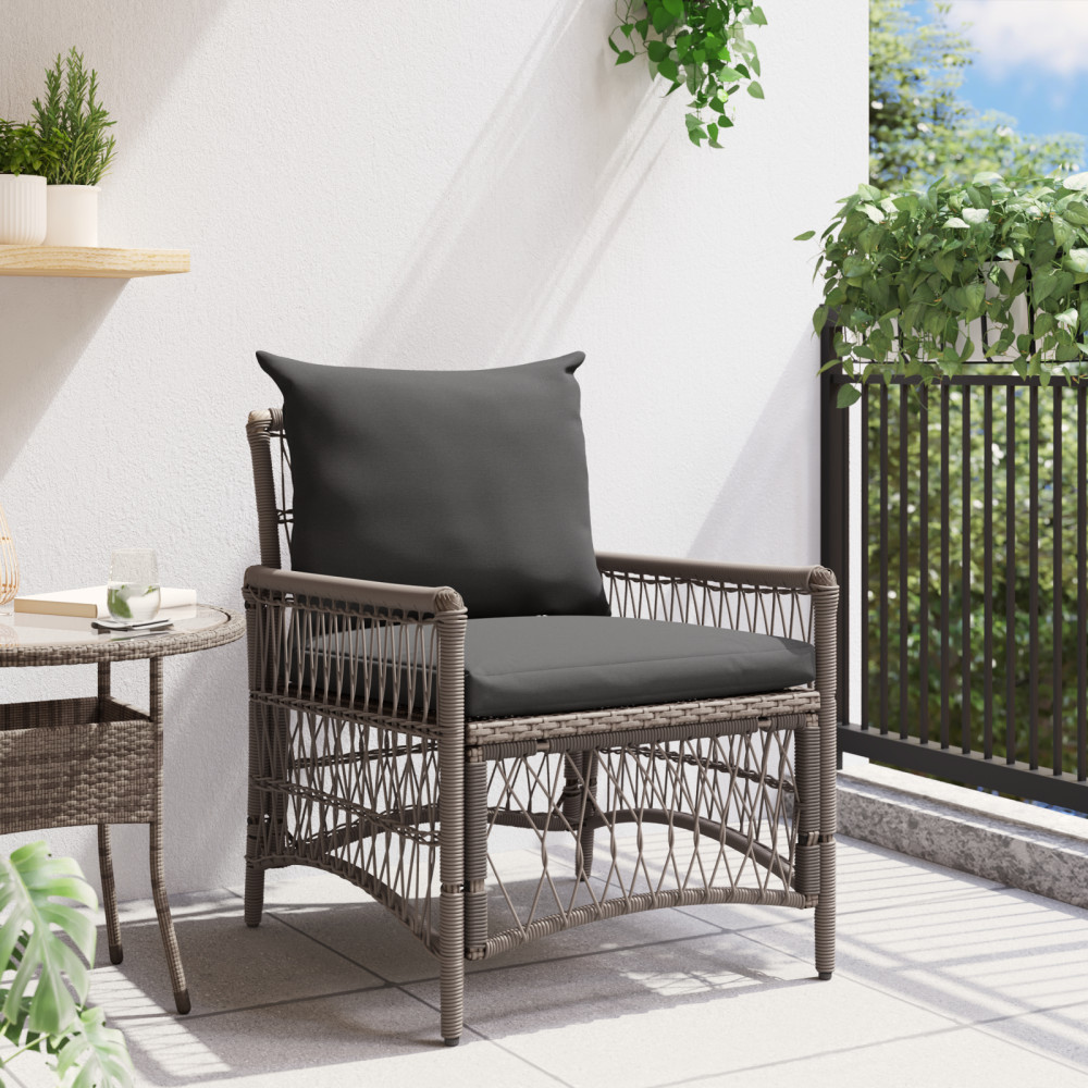 Produktbild för Trädgård Stol med kudde Grå 73 x 61 x 77 cm konstrotting