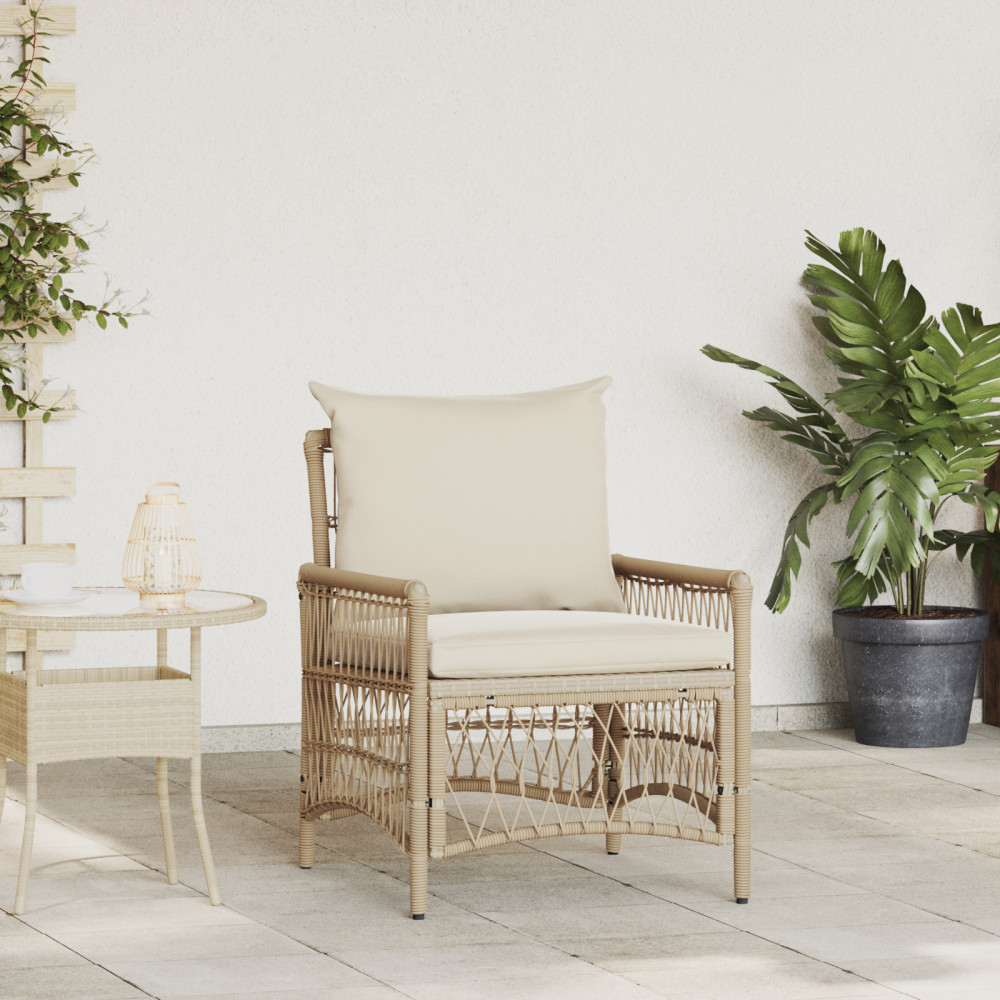 Produktbild för Trädgård Stol med kudde Beige 73 x 61 x 77 cm konstrotting