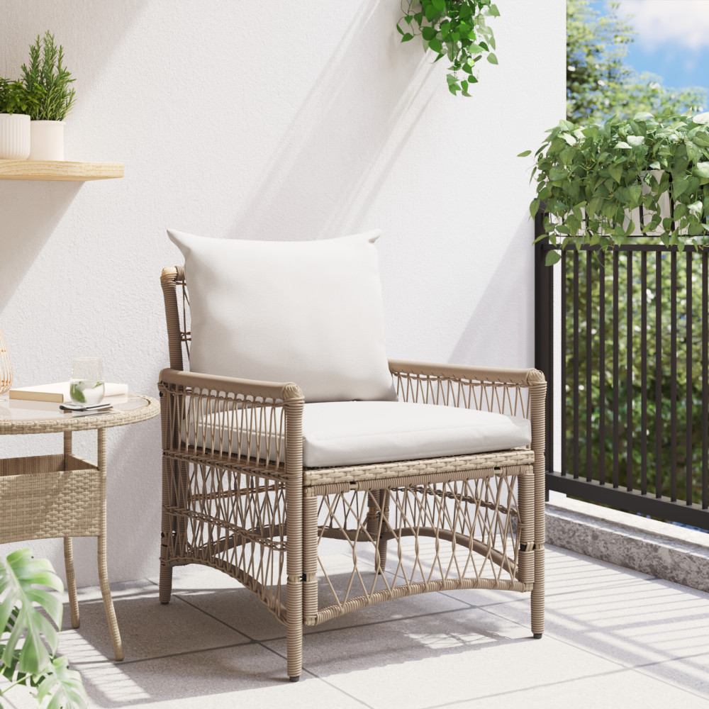 Produktbild för Trädgård Stol med kudde Beige 73 x 61 x 77 cm konstrotting