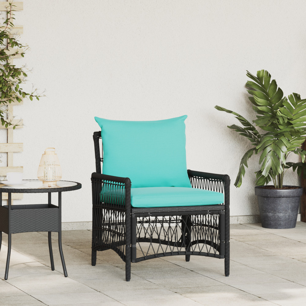 Produktbild för Trädgård Stol med kudde Svart 73 x 61 x 77 cm konstrotting