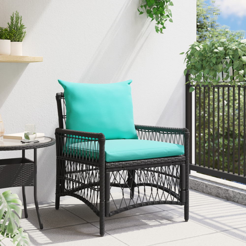Produktbild för Trädgård Stol med kudde Svart 73 x 61 x 77 cm konstrotting