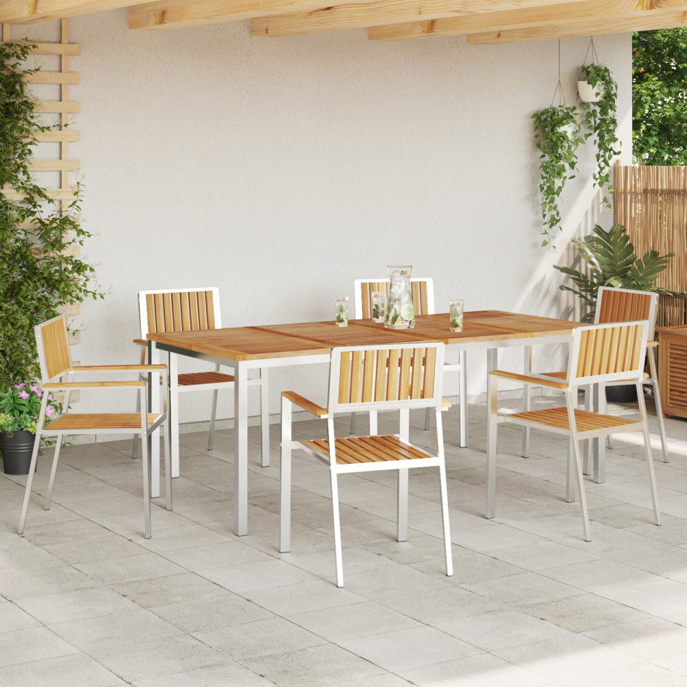 Produktbild för Utomhusmatbord 7 pcs Massivt teakträ och rostfritt stål