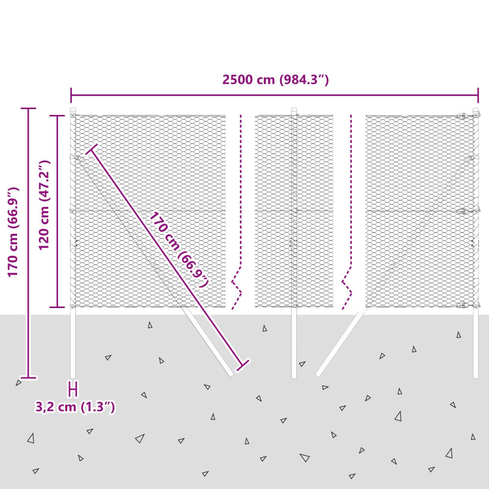 Produktbild för Utomhus sexkantig stängsel markfäste 25 x 1,2 m Grå Mesh