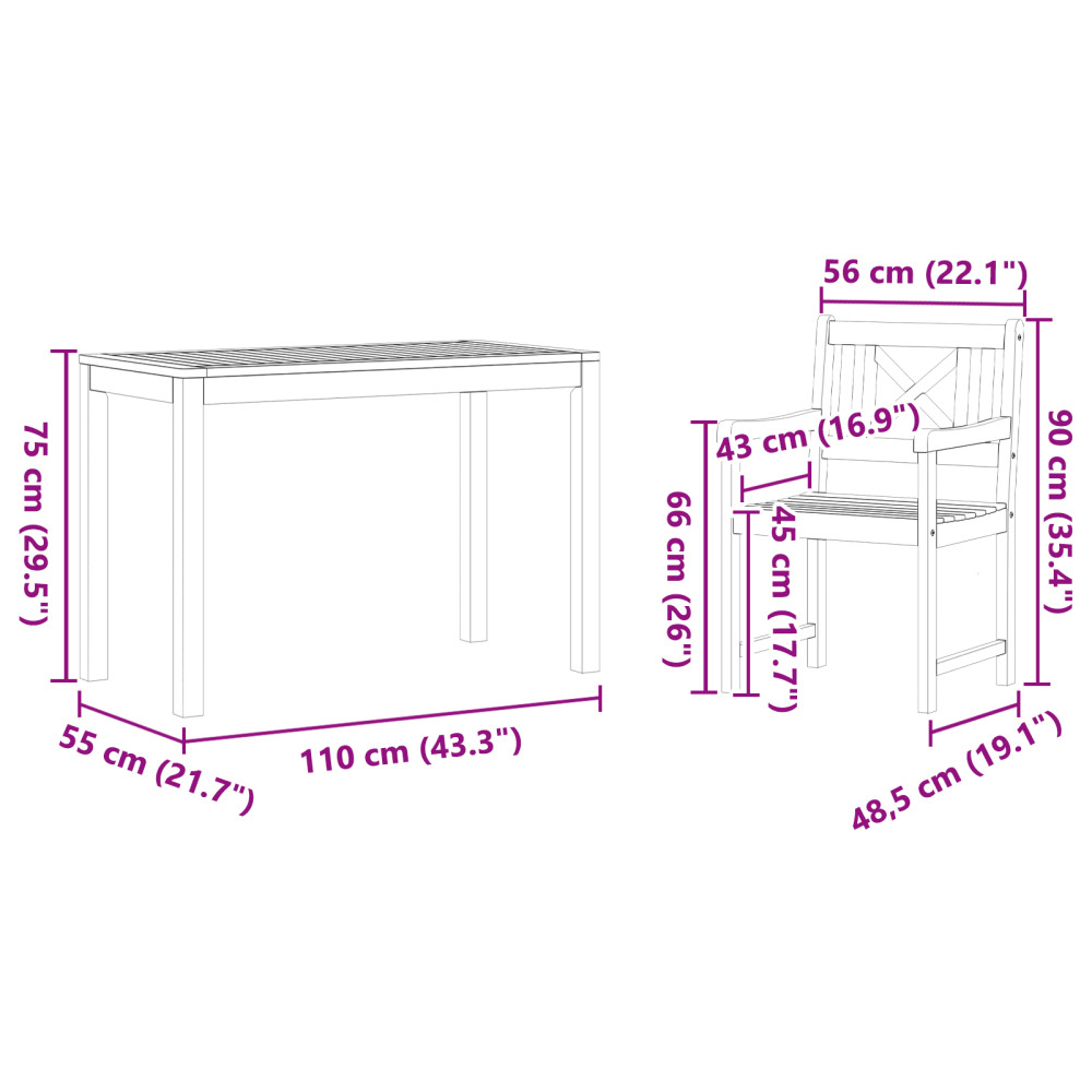 Produktbild för Trädgårdsmöbelset 3 pcs Brun Massivt Akaciaträ