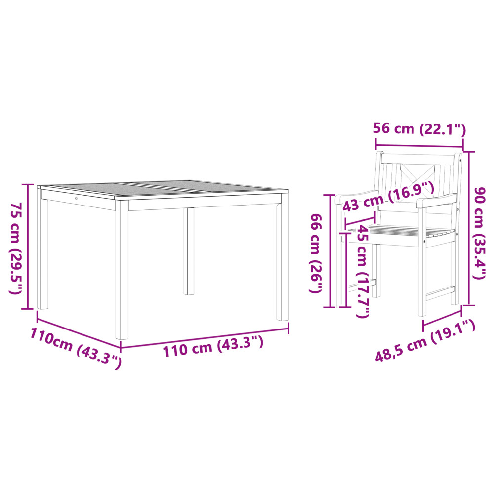 Produktbild för Trädgårdsmöbelset 5 pcs Brun Massivt akaciaträ