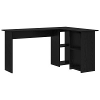 Produktbild för Skrivbord med hylla Svart Ek 142 x 102 x 73 cm Konstruerat trä