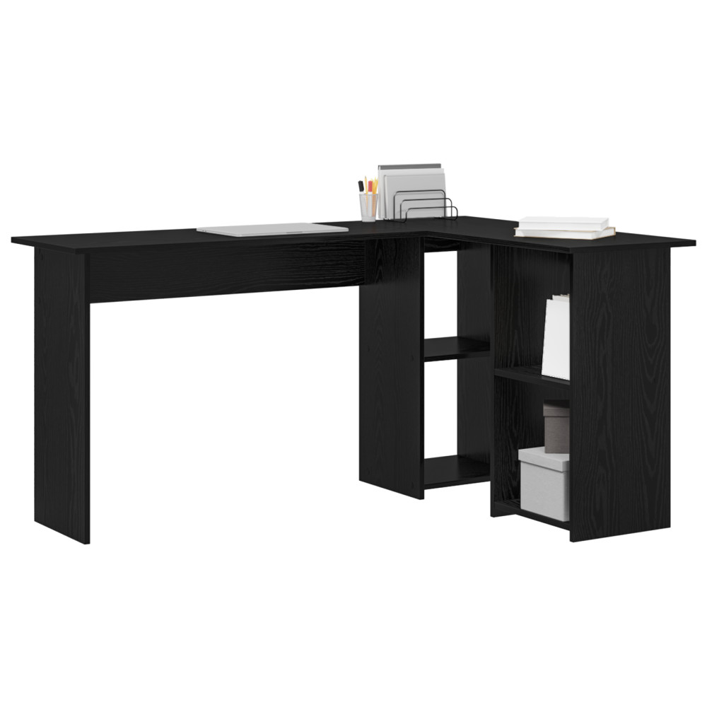 Produktbild för Skrivbord med hylla Svart Ek 142 x 102 x 73 cm Konstruerat trä