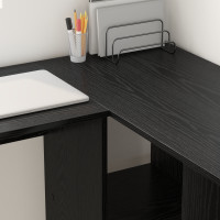 Produktbild för Skrivbord med hylla Svart Ek 142 x 102 x 73 cm Konstruerat trä