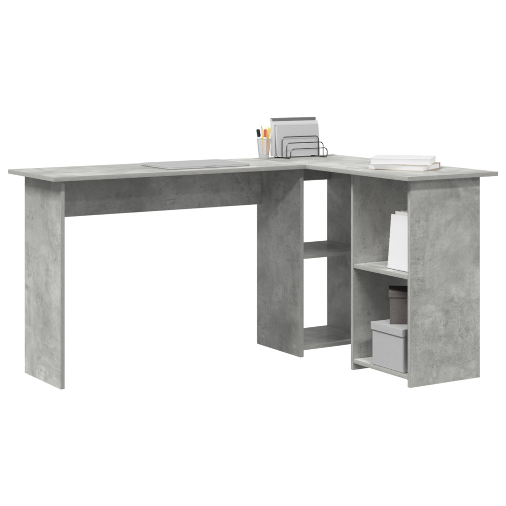 Produktbild för Skrivbord med hylla Betonggrå 142 x 102 x 73 cm Konstruerat trä