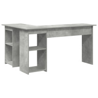 Produktbild för Skrivbord med hylla Betonggrå 142 x 102 x 73 cm Konstruerat trä