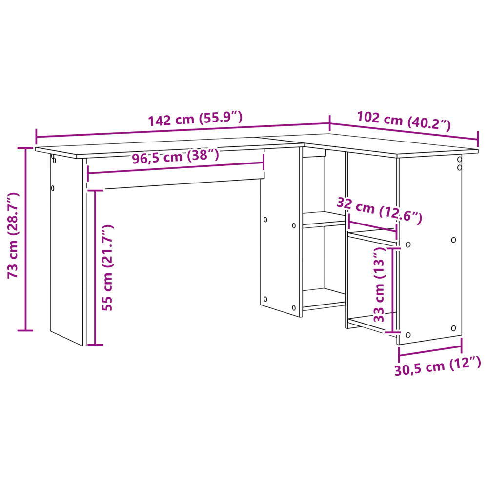 Produktbild för Skrivbord med hylla Rökt ek 142 x 102 x 73 cm Konstruerat trä