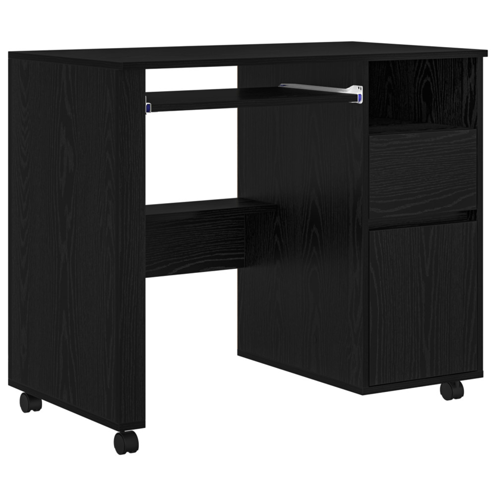 Produktbild för Skrivbord med Hjul Svart Ek 91 x 50 x 77 cm Konstruerat trä