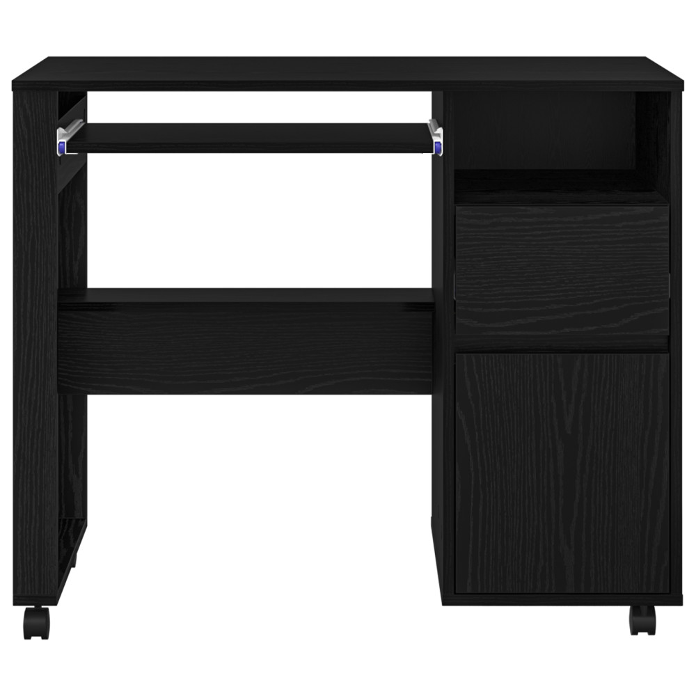 Produktbild för Skrivbord med Hjul Svart Ek 91 x 50 x 77 cm Konstruerat trä