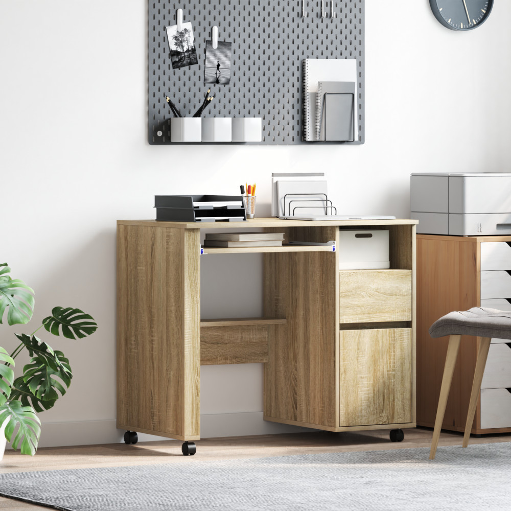 Produktbild för Skrivbord med Hjul Sonoma-ek 91 x 50 x 77 cm Konstruerat trä