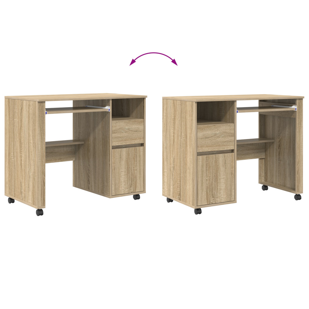 Produktbild för Skrivbord med Hjul Sonoma-ek 91 x 50 x 77 cm Konstruerat trä
