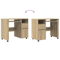 Produktbild för Skrivbord med Hjul Sonoma-ek 91 x 50 x 77 cm Konstruerat trä