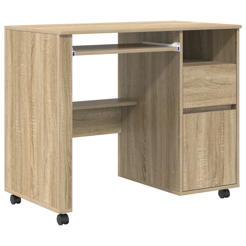 Produktbild för Skrivbord med Hjul Sonoma-ek 91 x 50 x 77 cm Konstruerat trä