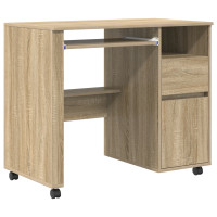 Produktbild för Skrivbord med Hjul Sonoma-ek 91 x 50 x 77 cm Konstruerat trä