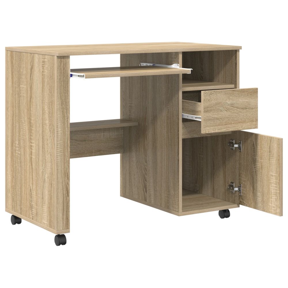 Produktbild för Skrivbord med Hjul Sonoma-ek 91 x 50 x 77 cm Konstruerat trä