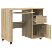 Produktbild för Skrivbord med Hjul Sonoma-ek 91 x 50 x 77 cm Konstruerat trä