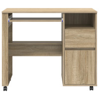 Produktbild för Skrivbord med Hjul Sonoma-ek 91 x 50 x 77 cm Konstruerat trä