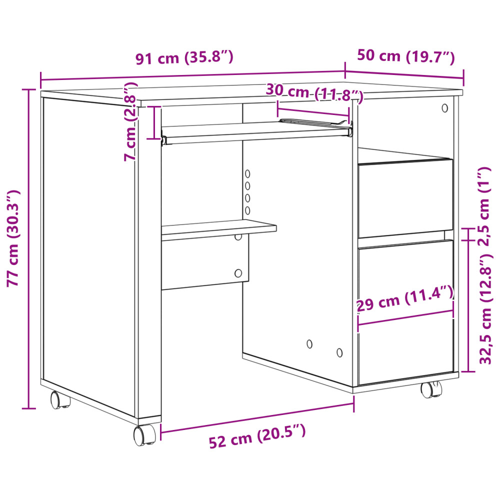 Produktbild för Skrivbord med Hjul Gammalt trä 91 x 50 x 77 cm Konstruerat trä