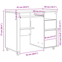 Produktbild för Skrivbord med Hjul Artisan Ek 91 x 50 x 77 cm Konstruerat trä