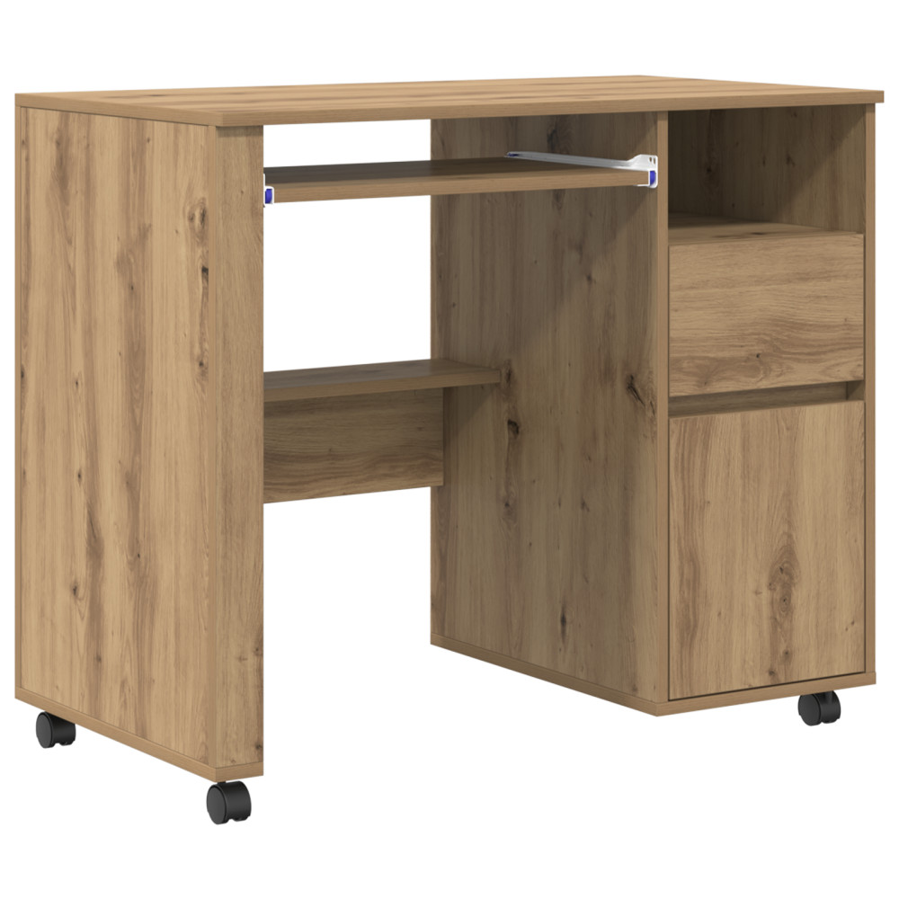 Produktbild för Skrivbord med Hjul Artisan Ek 91 x 50 x 77 cm Konstruerat trä
