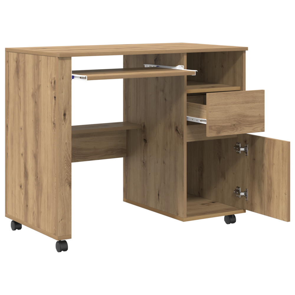 Produktbild för Skrivbord med Hjul Artisan Ek 91 x 50 x 77 cm Konstruerat trä