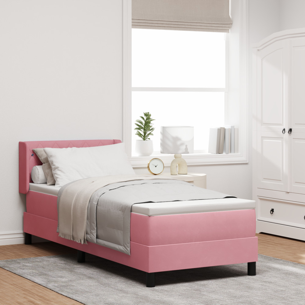 Produktbild för Bäddfjäder med huvudgavel Rosa 200 x 80 cm Sammet