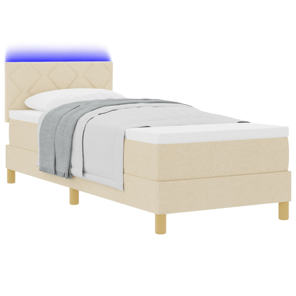 Produktbild för LED Box Säng med LED-ljusslingor Kräm 80 x 200 cm tyg