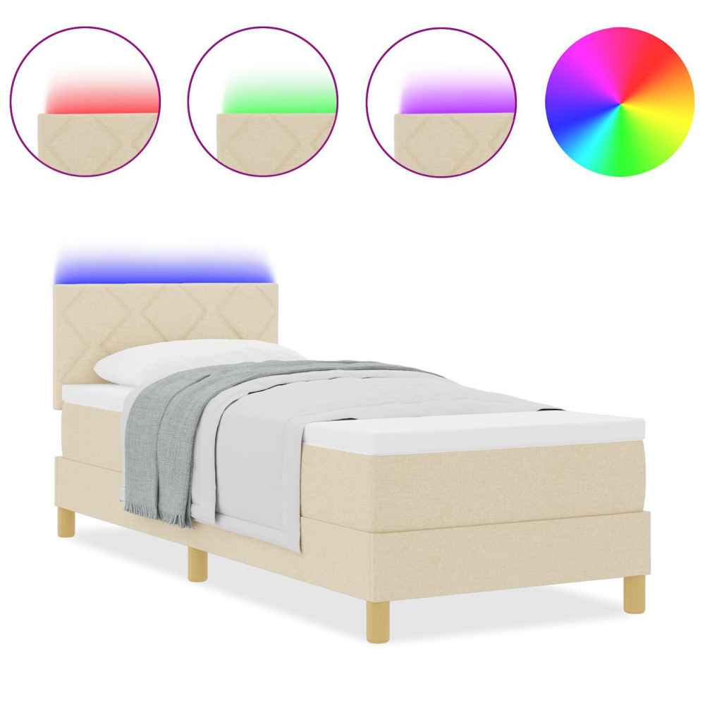 Produktbild för LED Box Säng med LED-ljusslingor Kräm 80 x 200 cm tyg